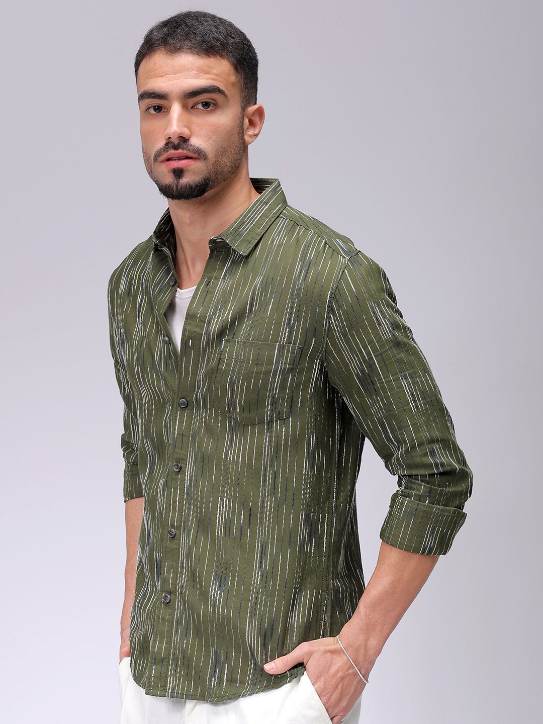 The Indian Garage Co Men Slim Fit Multi Stripes Opaque Striped Casual Shirt