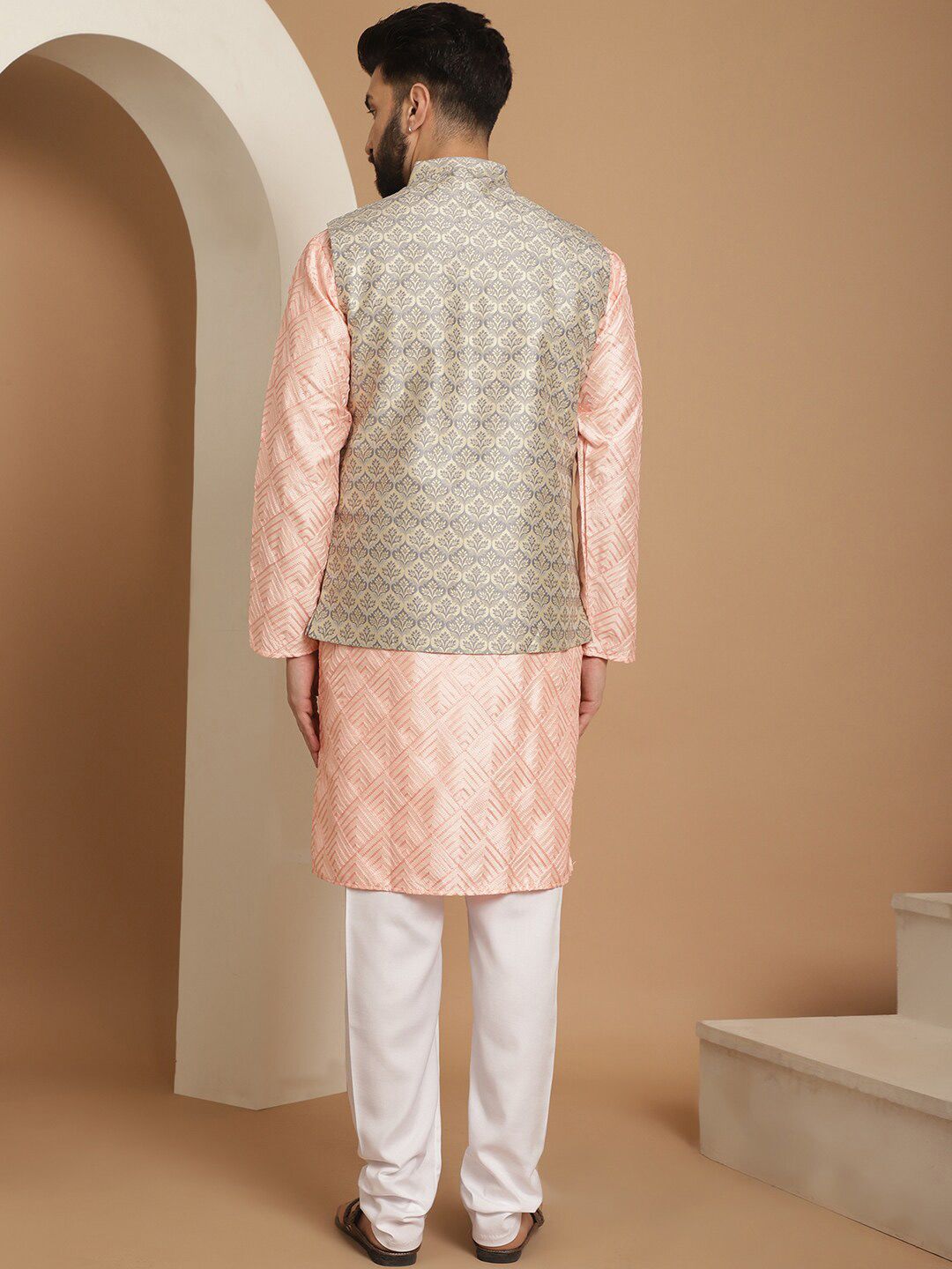 Anouk Embroidered Regular Thread Work Kurta with Churidar & Nehru Jacket
