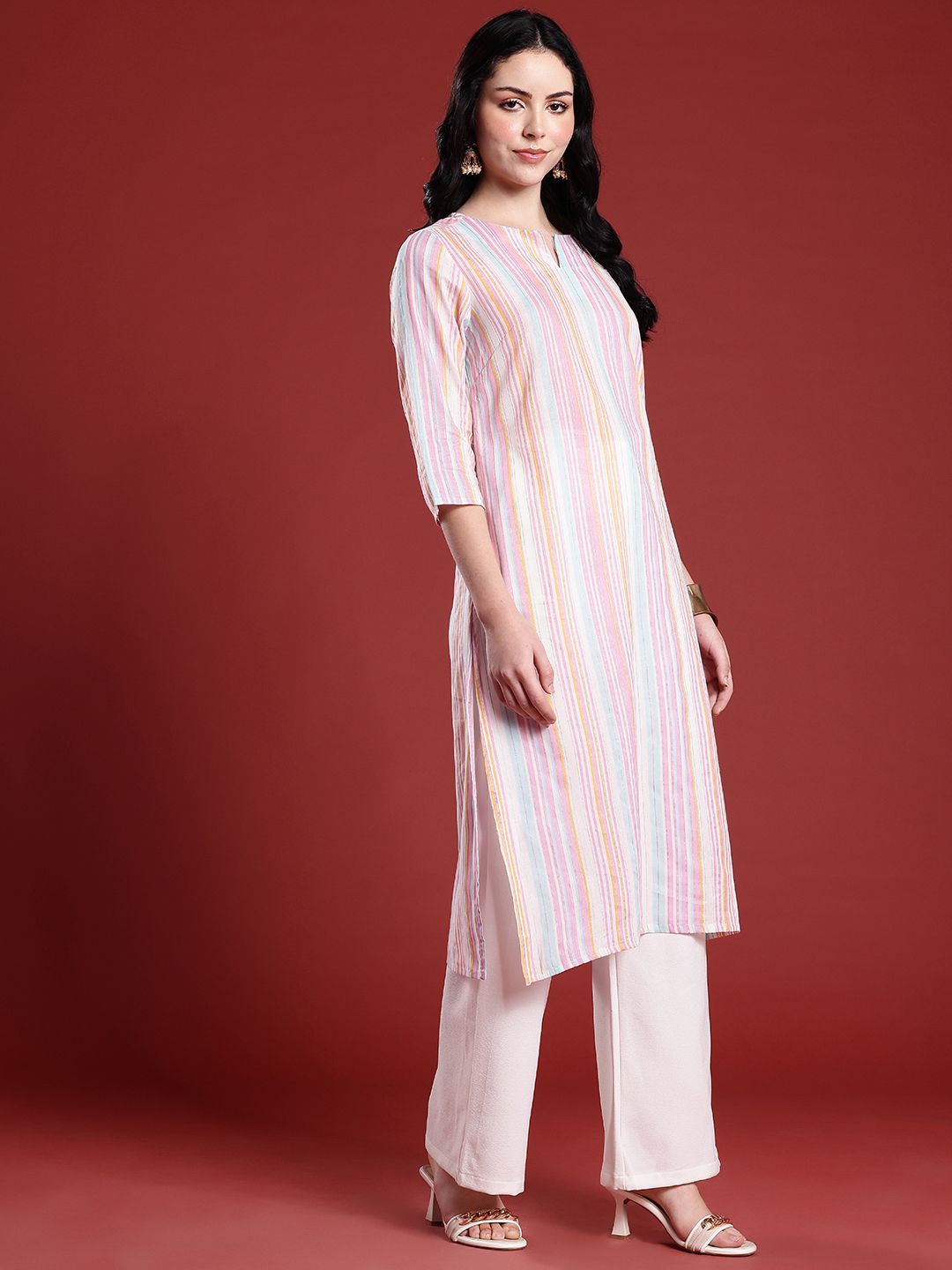 Anouk Cotton Multi-Striped Straight Kurta