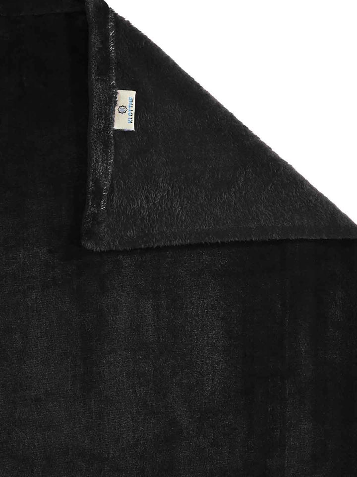 KLOTTHE Black Solid Flat 300 TC Woolen Single Bedsheet with 1 Pillow Cover