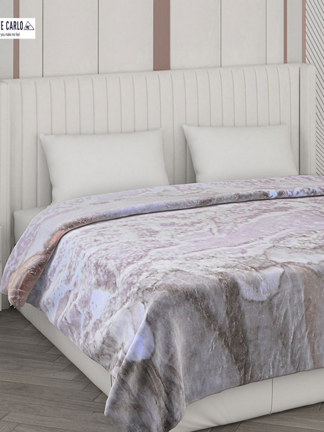 Monte Carlo Grey & Pink  Abstract Printed Mild Winter 600 GSM Double Bed Blanket