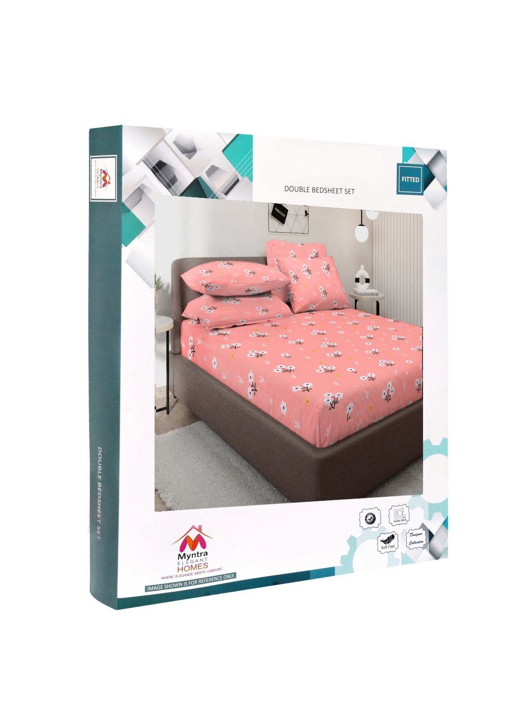 Myntra Elegant Homes Orange & White Floral Printed Dilengkapi 300 TC King Bedsheet dengan 4 Sarung Bantal