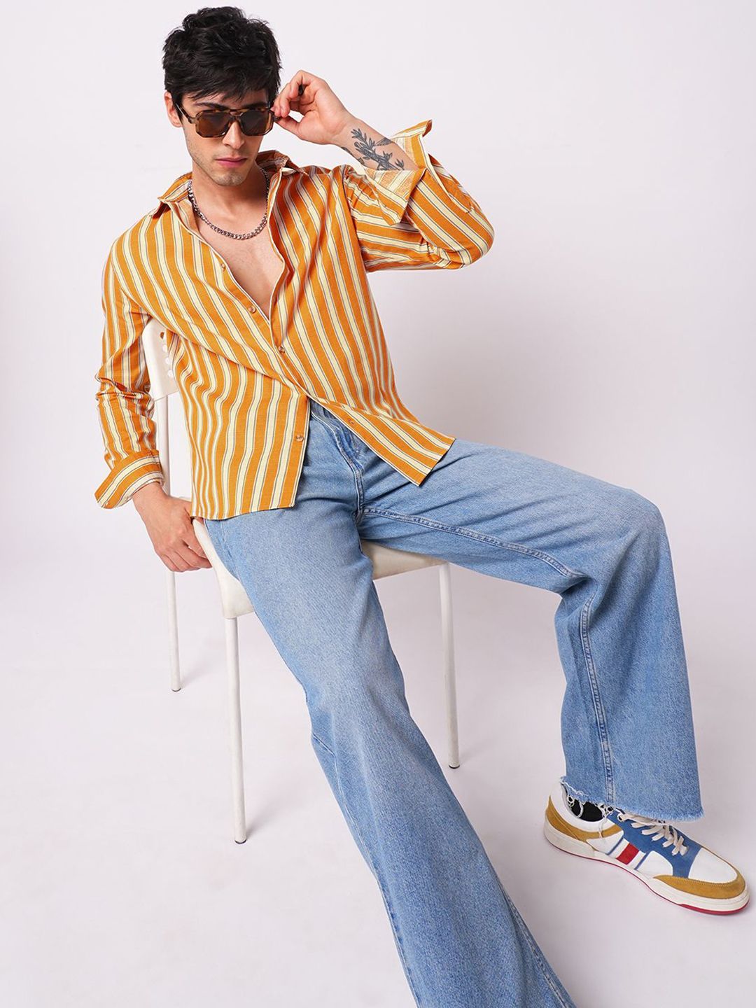VASTRADO Classic Vertical Striped Slim Fit Cotton Casual Shirt