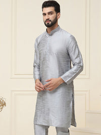 SOJANYA Band Collar Neck Long Sleeves Regular Dupion Silk Straight Kurta