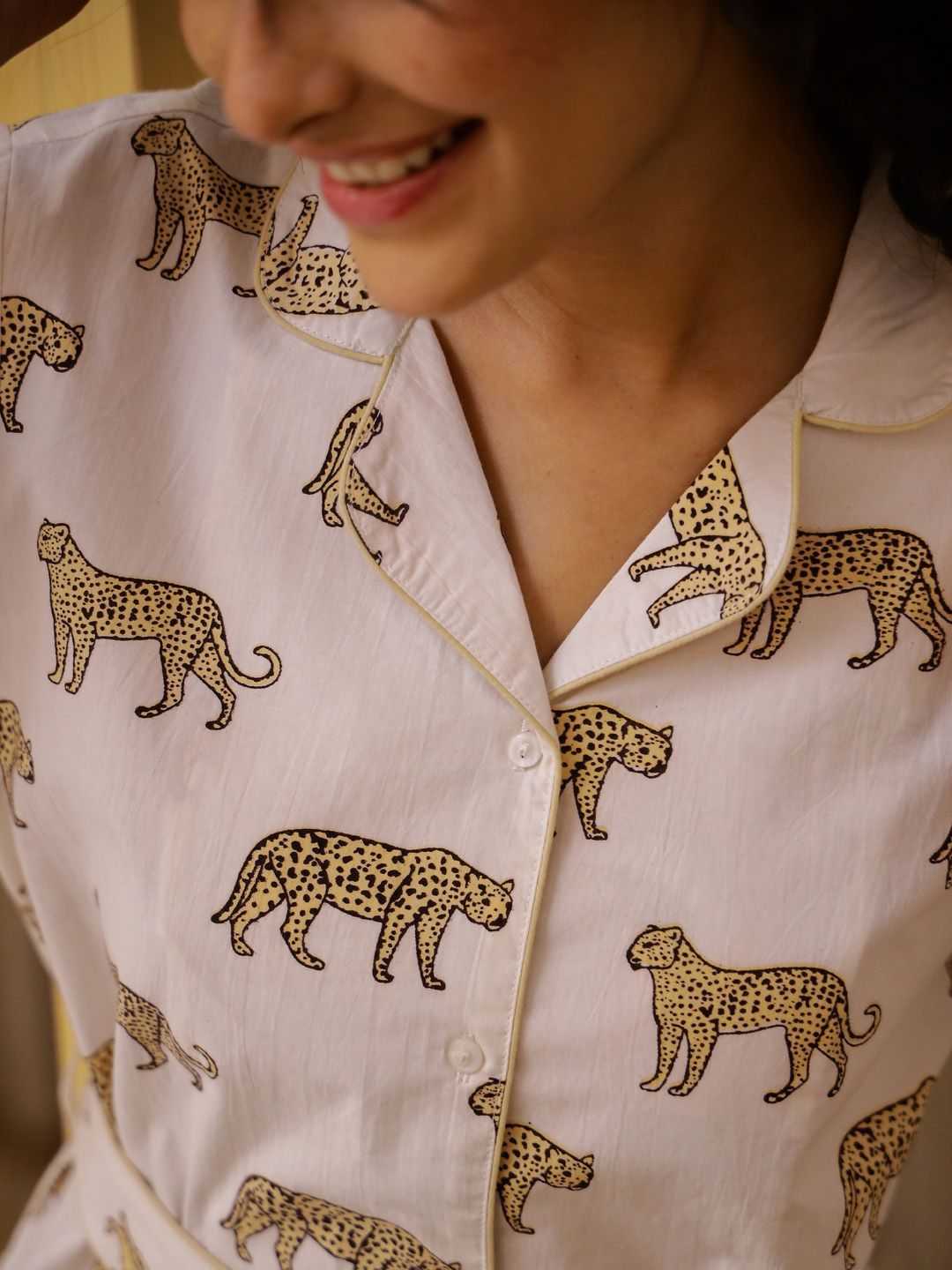 SANSKRUTIHOMES Women Printed Lapel Collar Pure Cotton Night suit