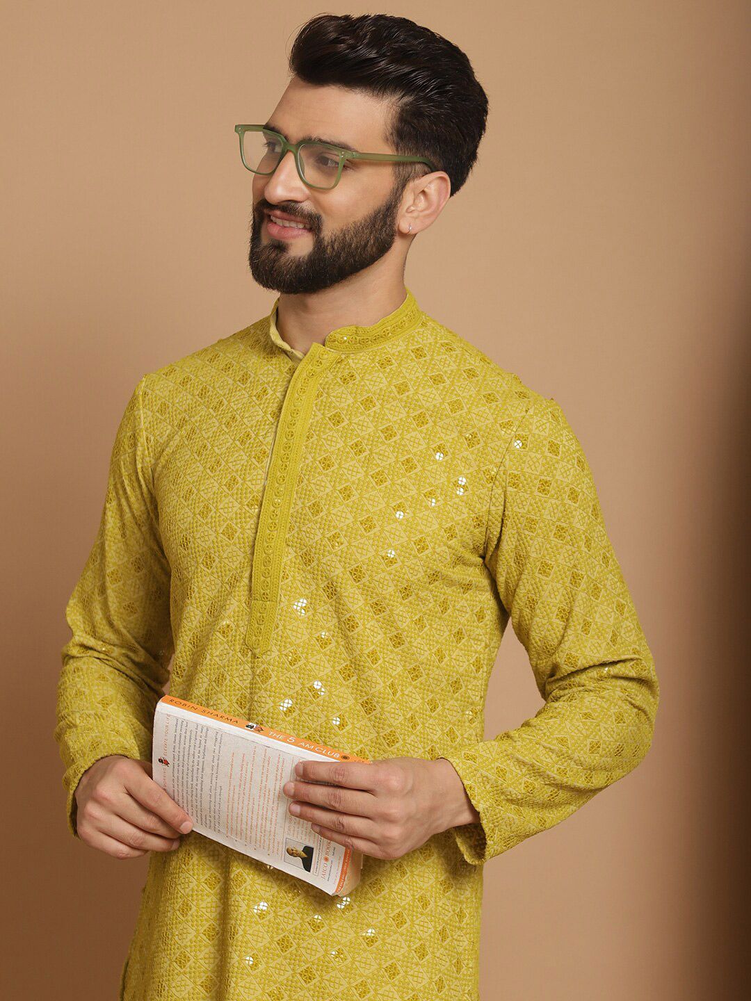 Anouk Sequinned Embroidered Regular Pure Cotton Kurta & Churidar
