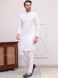 Jompers Floral Embroidered Chikankari Pure Cotton Straight Kurta with Pyjamas