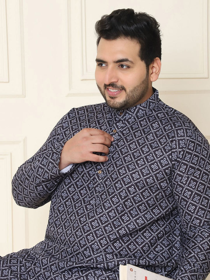 SOJANYA PLUS Motif Etnik Bercetak Kolar Mandarin Kurta Lurus Kapas Tulen dengan Piyama