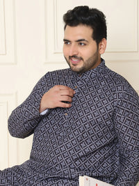 SOJANYA PLUS Motif Etnik Bercetak Kolar Mandarin Kurta Lurus Kapas Tulen dengan Piyama