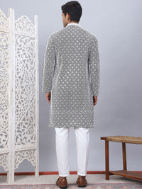 Jompers Geometric Embroidered Chikankari Pure Cotton Straight Kurta With Pyjamas