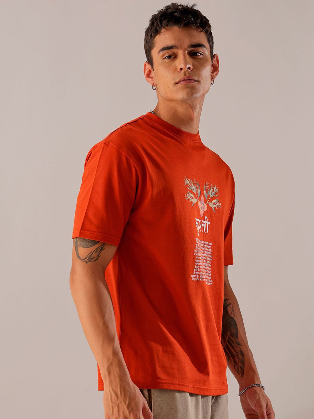 The Indian Garage Co Men Back Printed Boxy Oversized Round Neck T-shirt