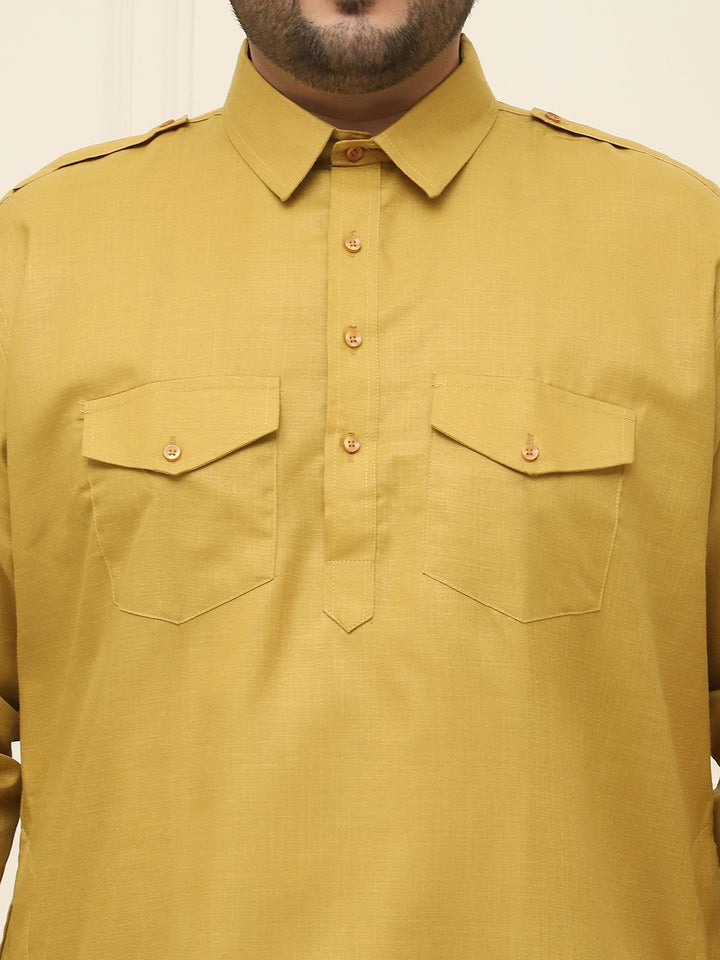 SOJANYA PLUS Shirt Collar Pocket Detailing Curved Pathani Kurta With Salwar