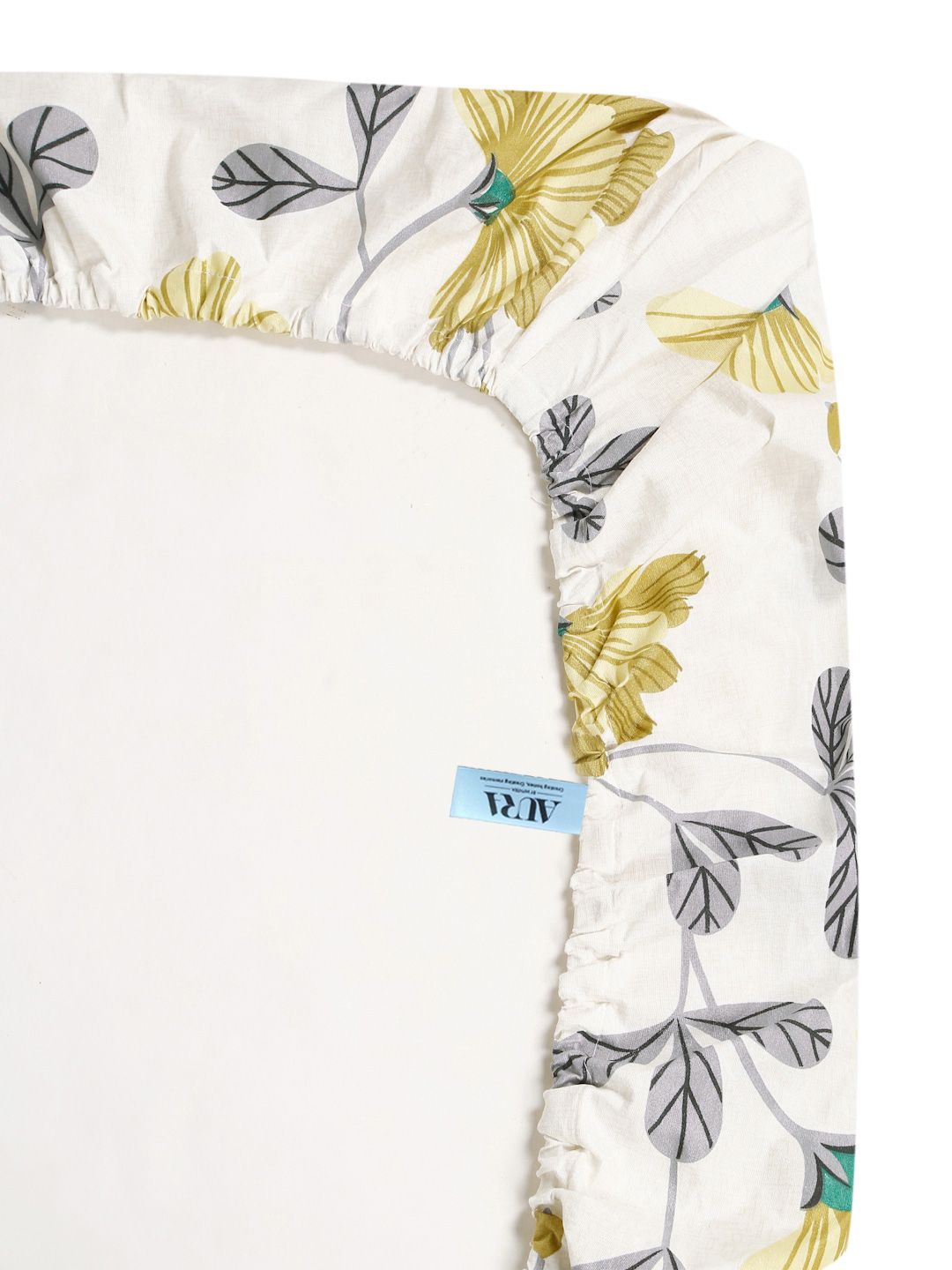 Aura White & Yellow Floral Printed 300 TC Fitted King Bedsheet Set 2.5 x 2.25 m