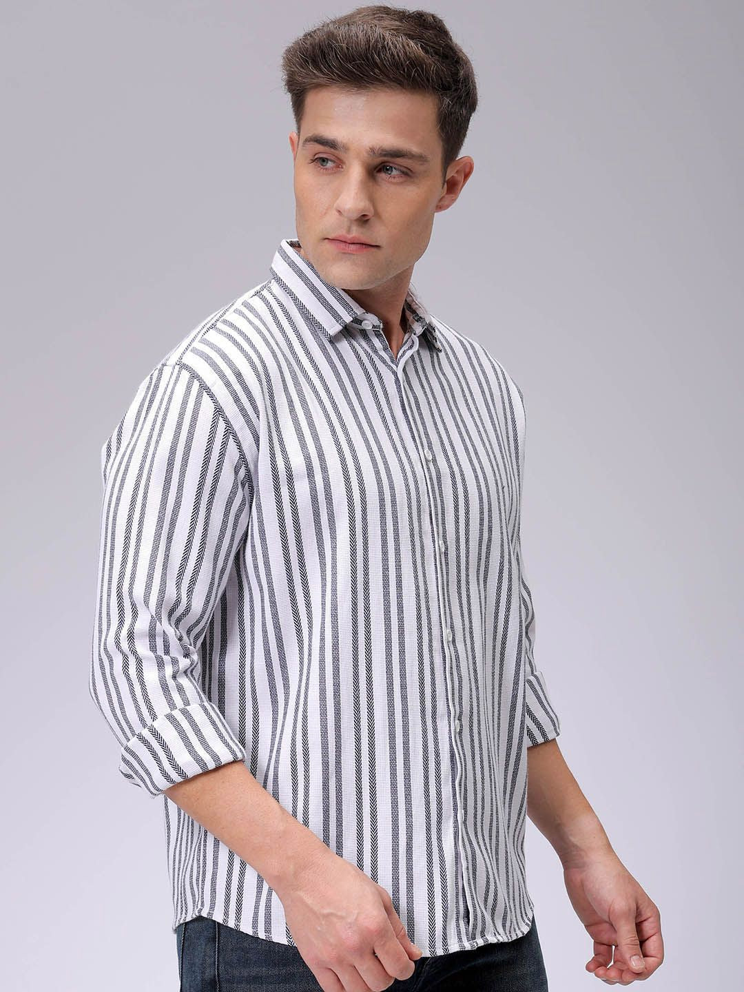 The Indian Garage Co Relaxed Fit Striped Dobby Textured Resortwear Shirt