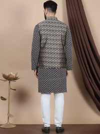 Anouk Geometric Embroidered Pure Cotton Straight Kurta With Churidar & Nehru Jacket