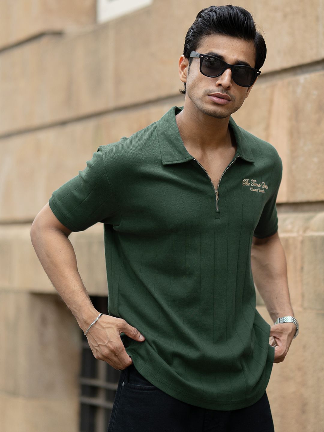Powerlook Men Typography Printed Polo Collar Pure Cotton T-shirt
