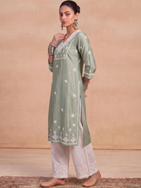 House of Chikankari Women Ethnic Motifs Embroidered Chikankari Chanderi Silk Kurta