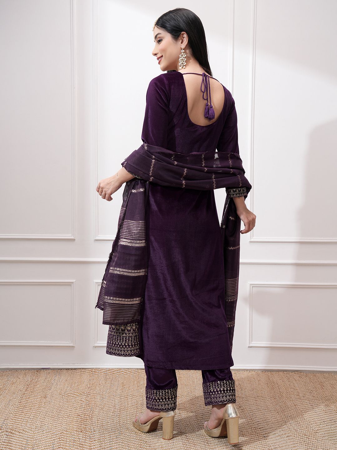 Vishudh Women Ethnic Motifs Embroidered Regular Kurta with Trousers & With Dupatta