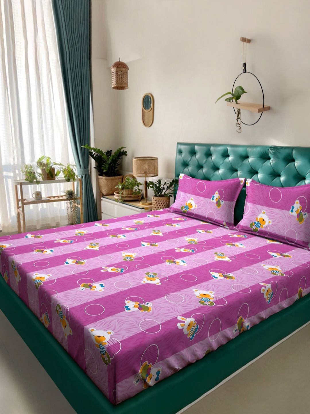 Myntra Elegant Homes Kids Purple Printed Pure Cotton 400 TC King Bedsheet Set 2.5 x 2.25m