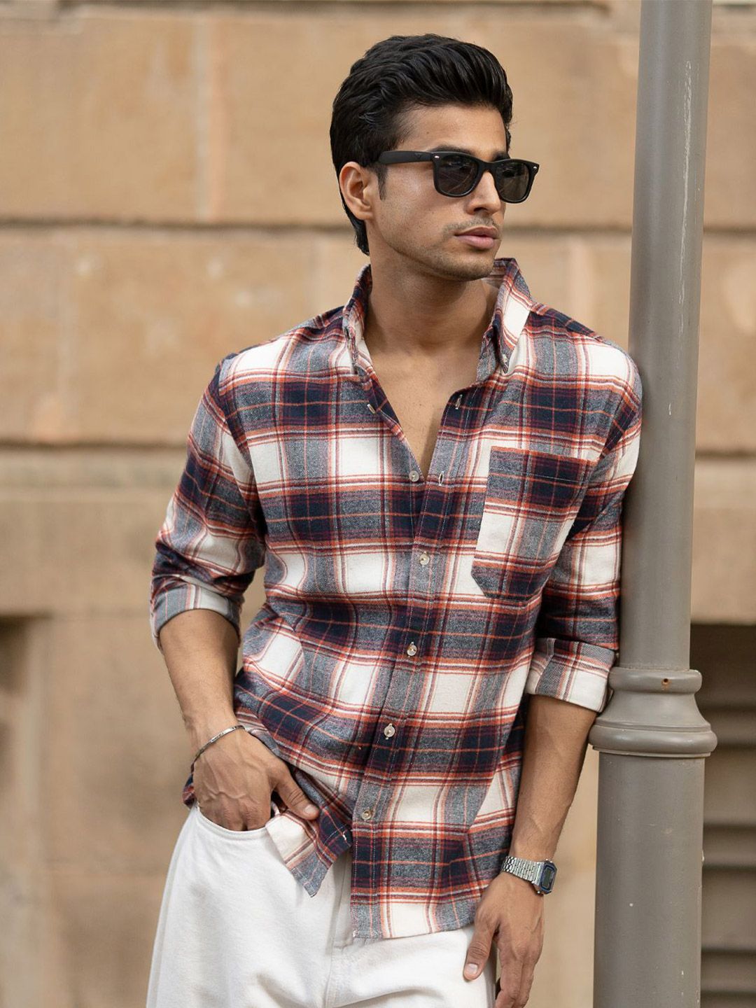 Powerlook SS25 Tartan Checked Pure Cotton Casual Shirt