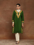 House of Chikankari Women Green Woolen Aari Sulam Kurta