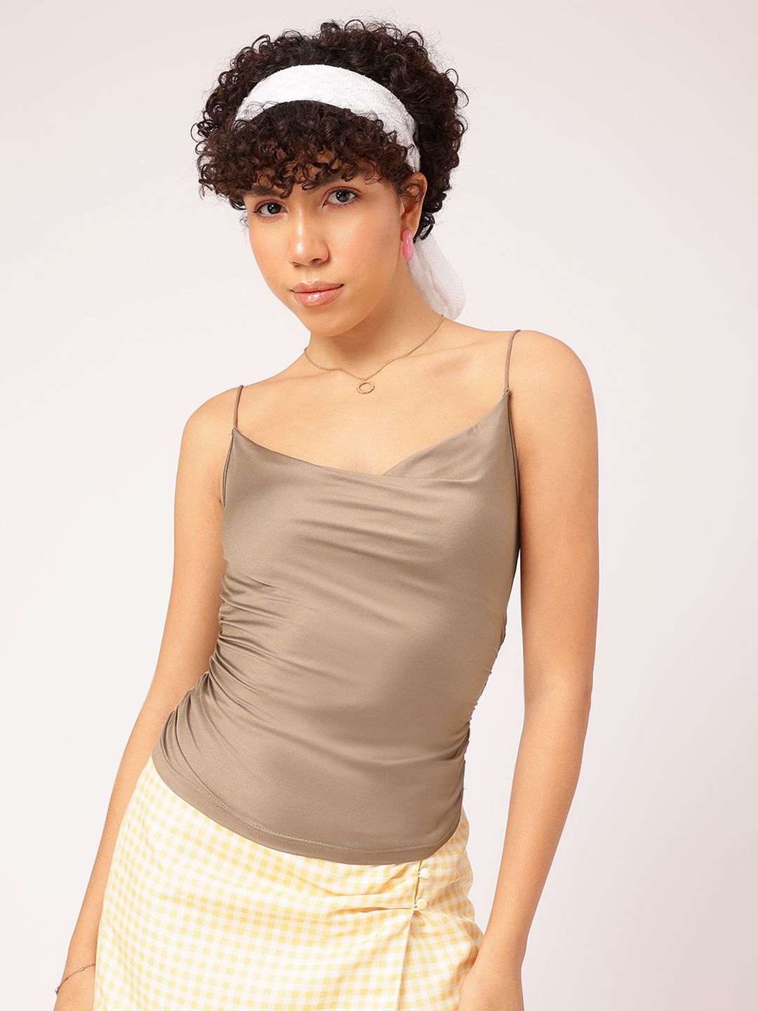 DressBerry Satin Sensation Ruched Fitted Cami Top