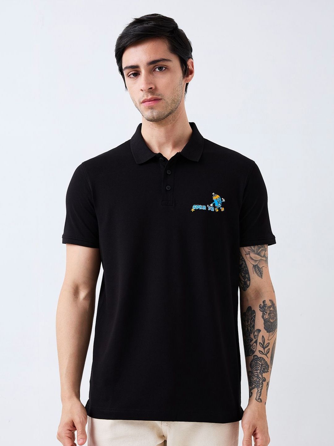 SPYKAR Men Graphic Printed Polo Collar Cotton Slim Fit T-shirt
