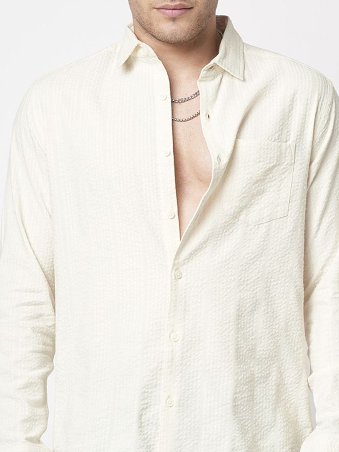 VASTRADO Men Spread Collar Textured Cotton Casual Shirt