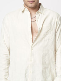 VASTRADO Men Spread Collar Textured Cotton Casual Shirt