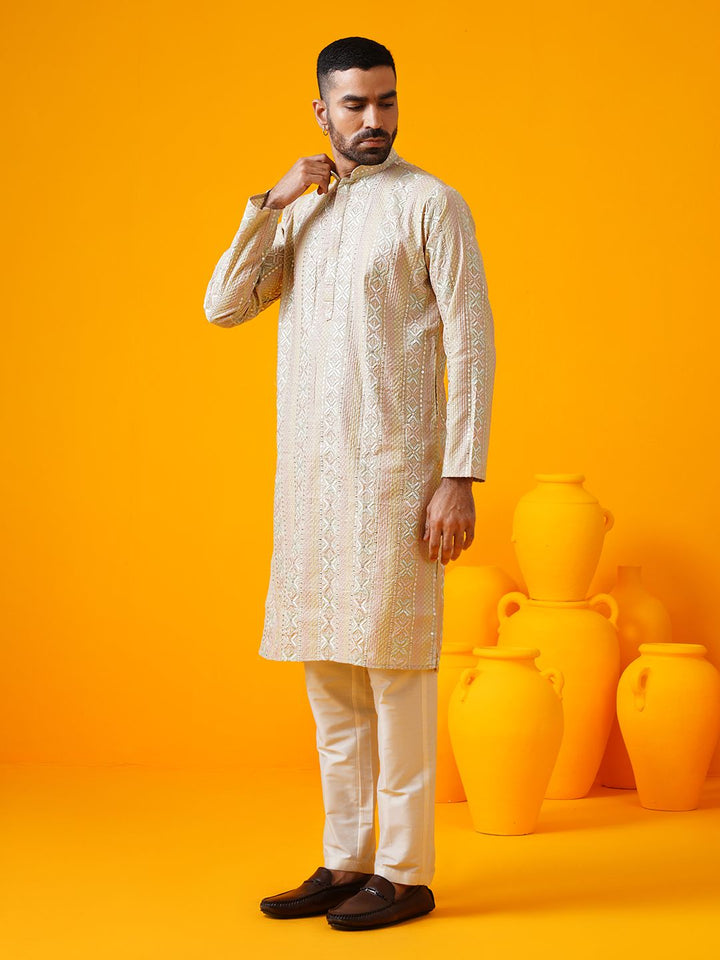 SOJANYA LUXE Ethnic Motifs Embroidered Mandarin Collar Straight Kurta With Trouser