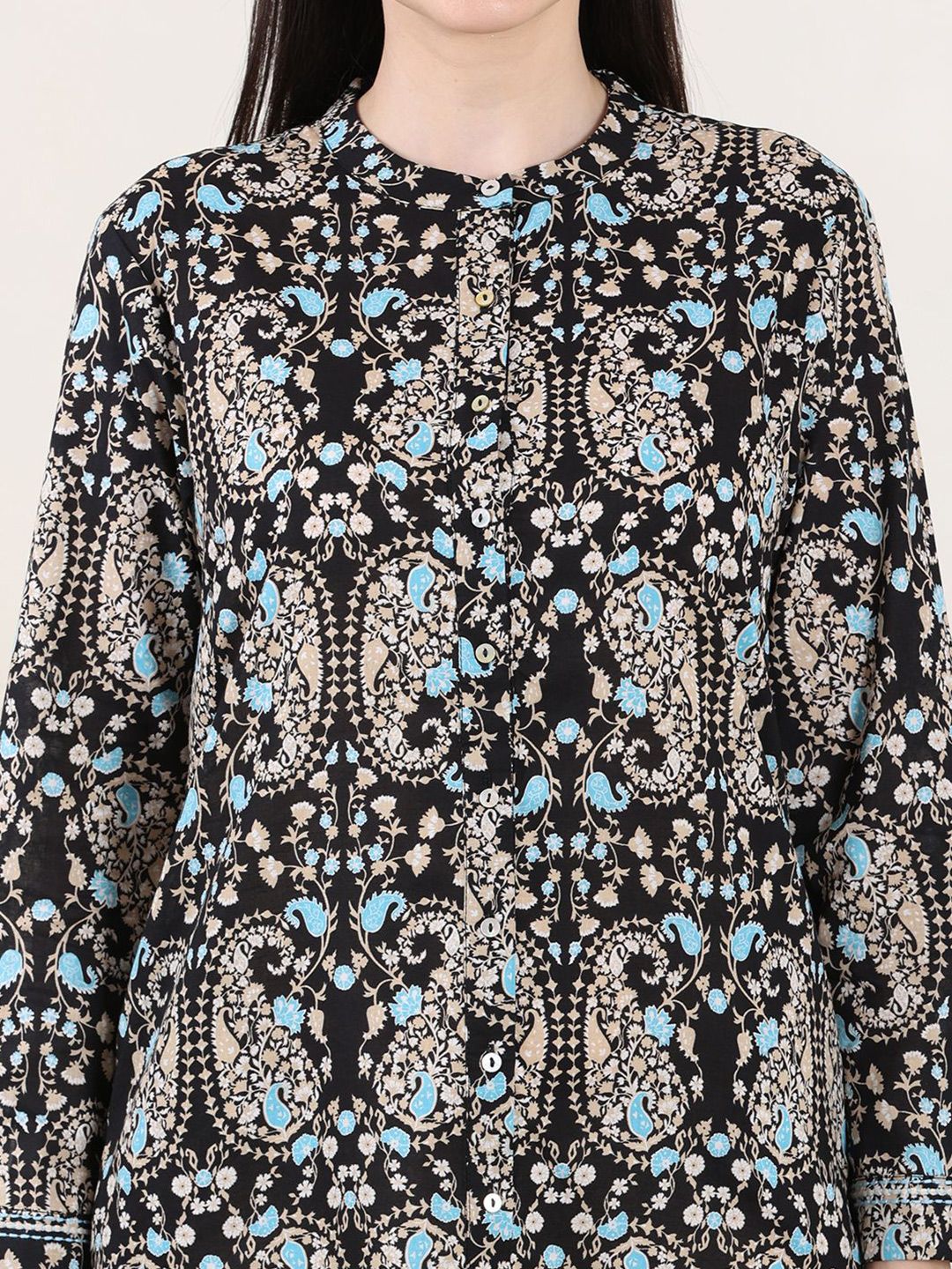 W Mandarin Collar Embroidered Tunic