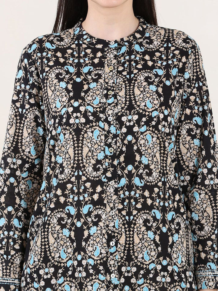 W Mandarin Collar Embroidered Tunic