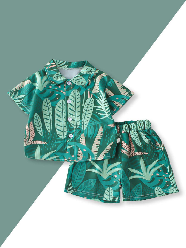 YK Boys Printed Shirt & Shorts Clothing Set