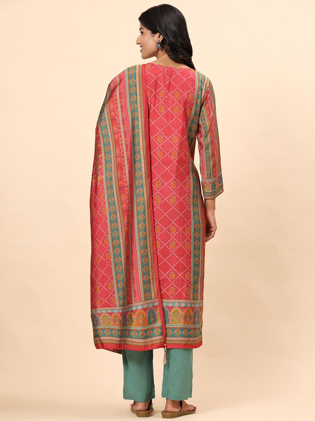 Mamicha Women Ethnic Motifs Printed Regular Mirror Work Pure Cotton Kurta with Trousers & With Dupatta