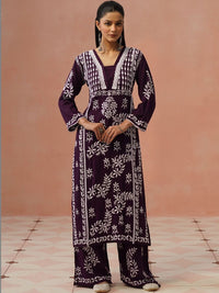 Rumah Chikankari Kurta Chikankari Biasa Wanita dengan Seluar