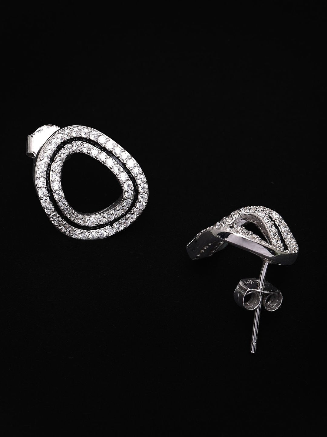 PANASH 925 Sterling Silver Rhodium-Plated CZ-Studded Classic Studs
