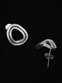 PANASH 925 Sterling Silver Rhodium-Plated CZ-Studded Classic Studs