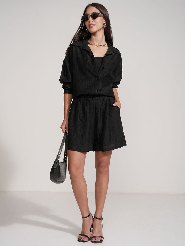 Tokyo Talkies Collar Neck Shirt With Shorts Co-Ords