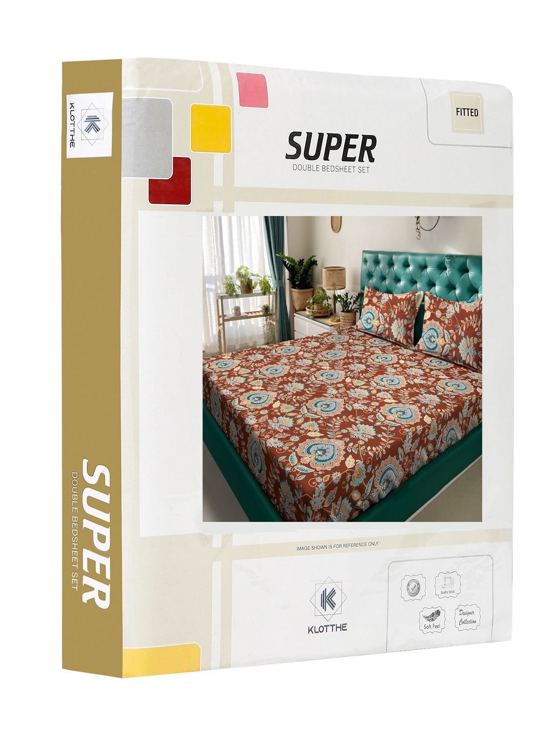 KLOTTHE Rust & Blue Floral Printed Fitted 300 TC King Bedsheet with 2 Pillow Covers