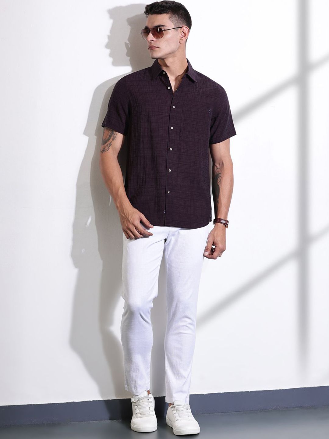 Thomas Scott Men Smart Slim Fit Spread Collar Textured Casual Shirt