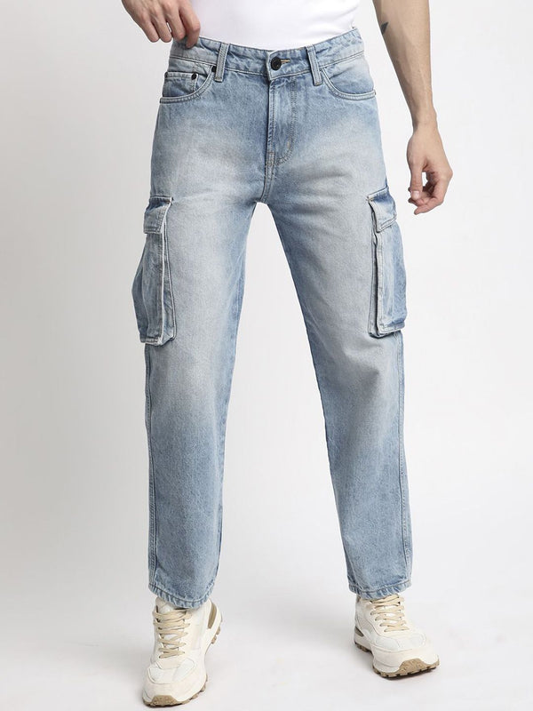 Bene Kleed Men Classic Relaxed Fit Light Fade Pure Cotton Cargo Jeans