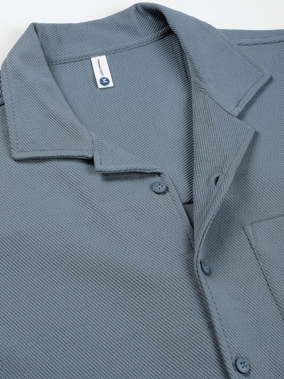Thomas Scott Men Premium Cuban Collar Textured Cotton Casual Shirt