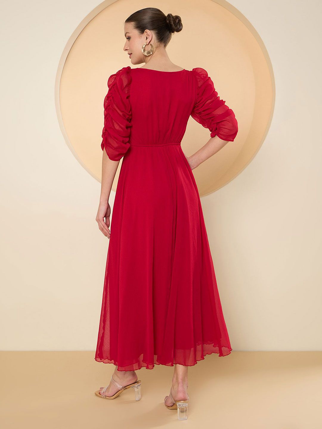 Antheaa Puff Sleeve Chiffon Maxi Dress