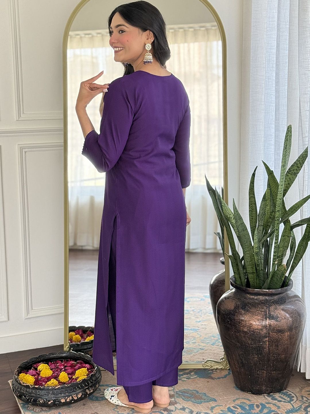 KALINI Ethnic Motifs Yoke Design Pure Silk Straight Kurta With Trousers & Dupatta