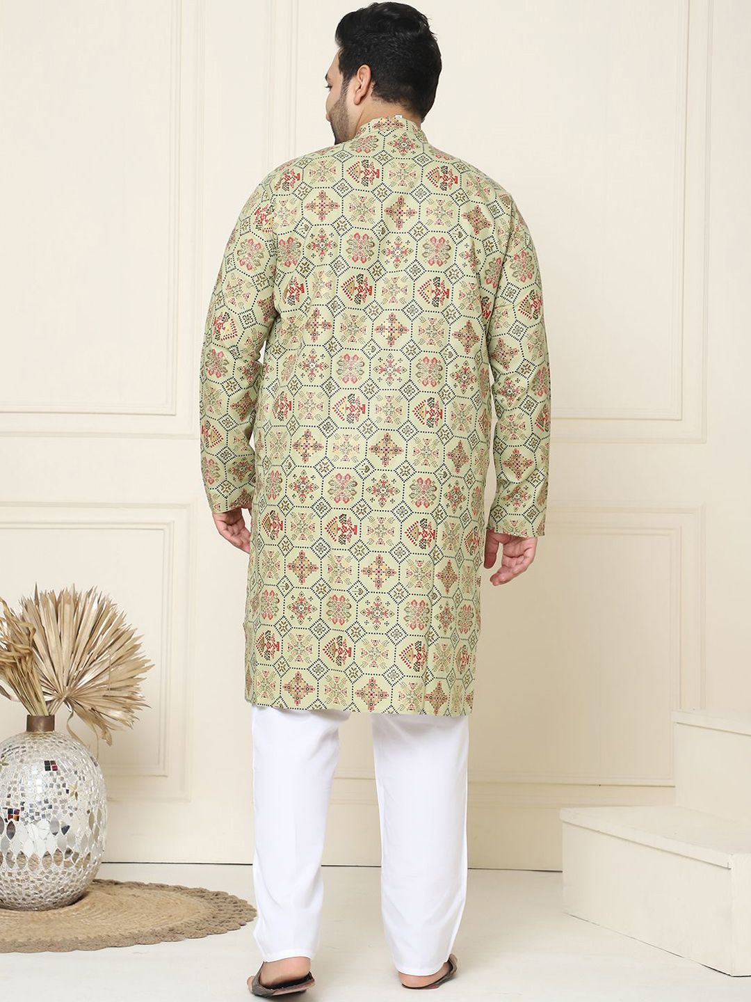 SOJANYA PLUS Motif Etnik Bercetak Linen Kapas Kurta Lurus dengan Piyama