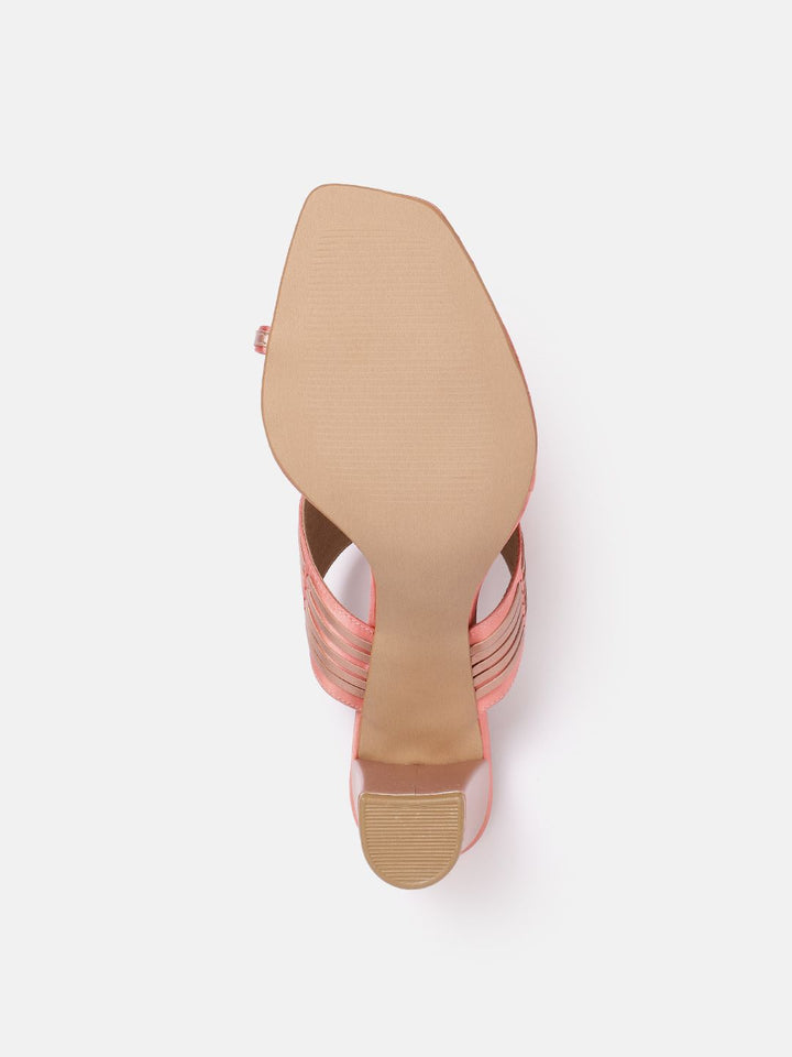 House of Pataudi Open Toe Striped Block Heels