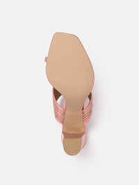 House of Pataudi Open Toe Striped Block Heels
