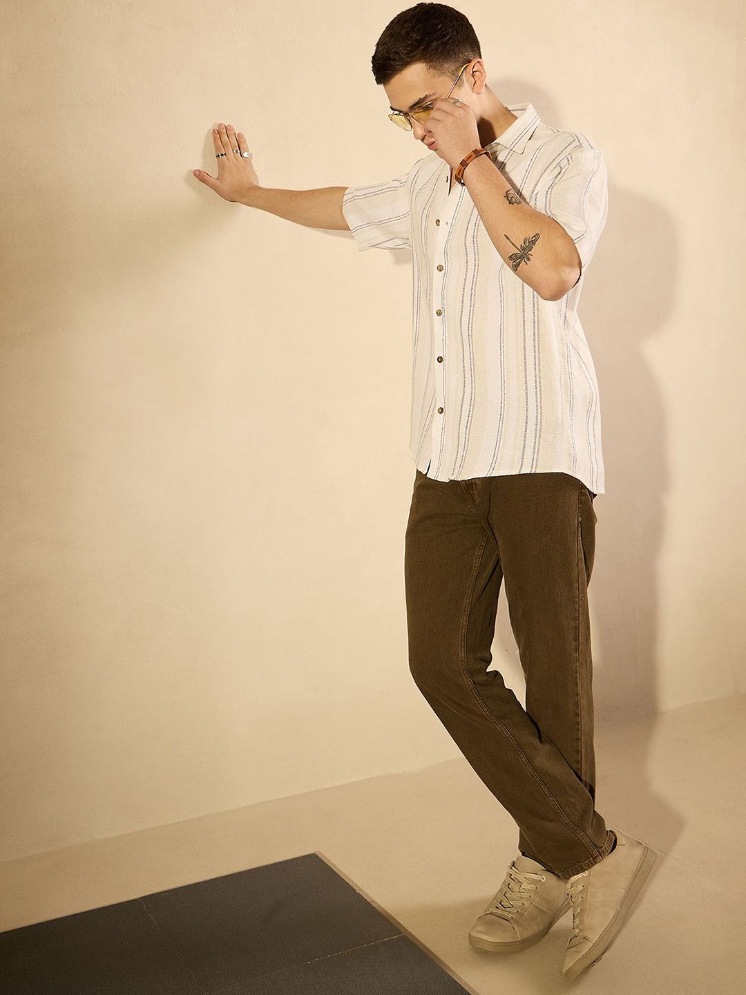 DENNISON Men Aspect Striped Oversized Cotton Shirt