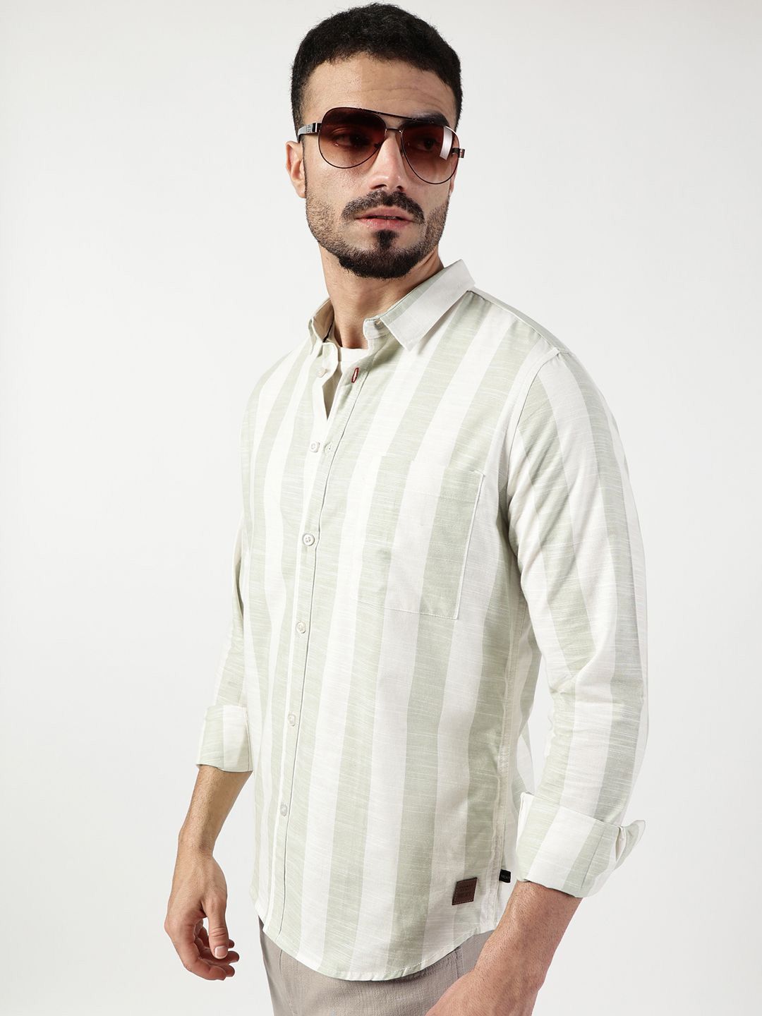 Thomas Scott Men Premium Spread Collar Vertical Striped Cotton Slim Fit Casual Shirt