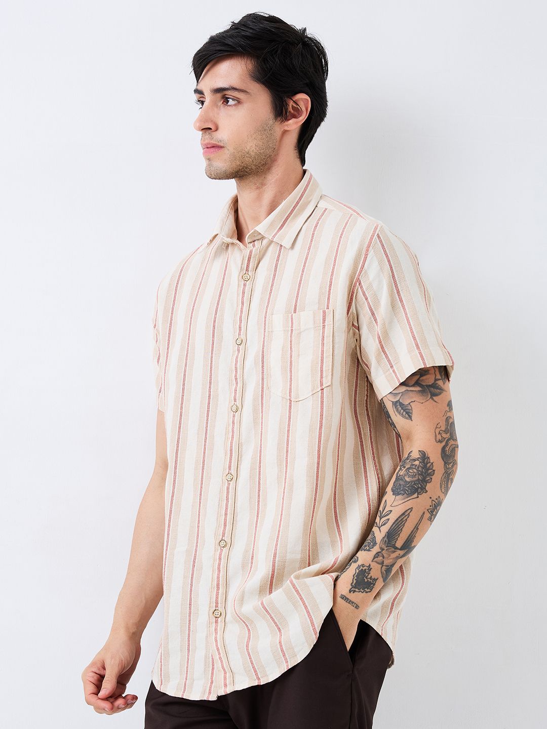 SPYKAR Men Spread Collar Vertical Striped Cotton Casual Shirt